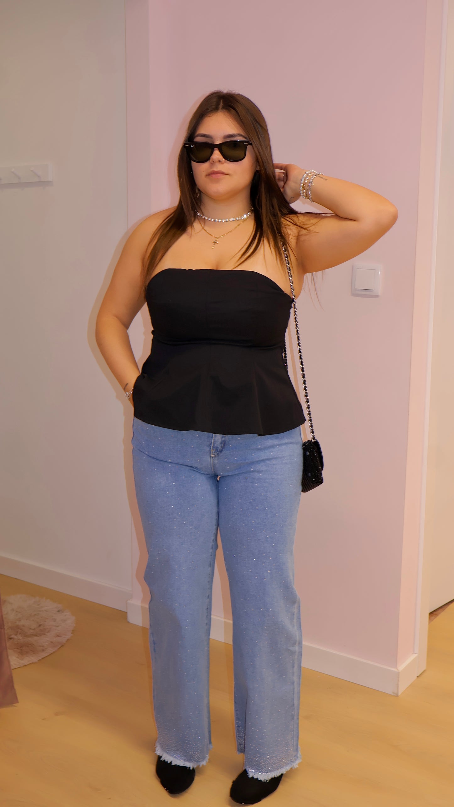 Calça Wide Leg com Brilhos