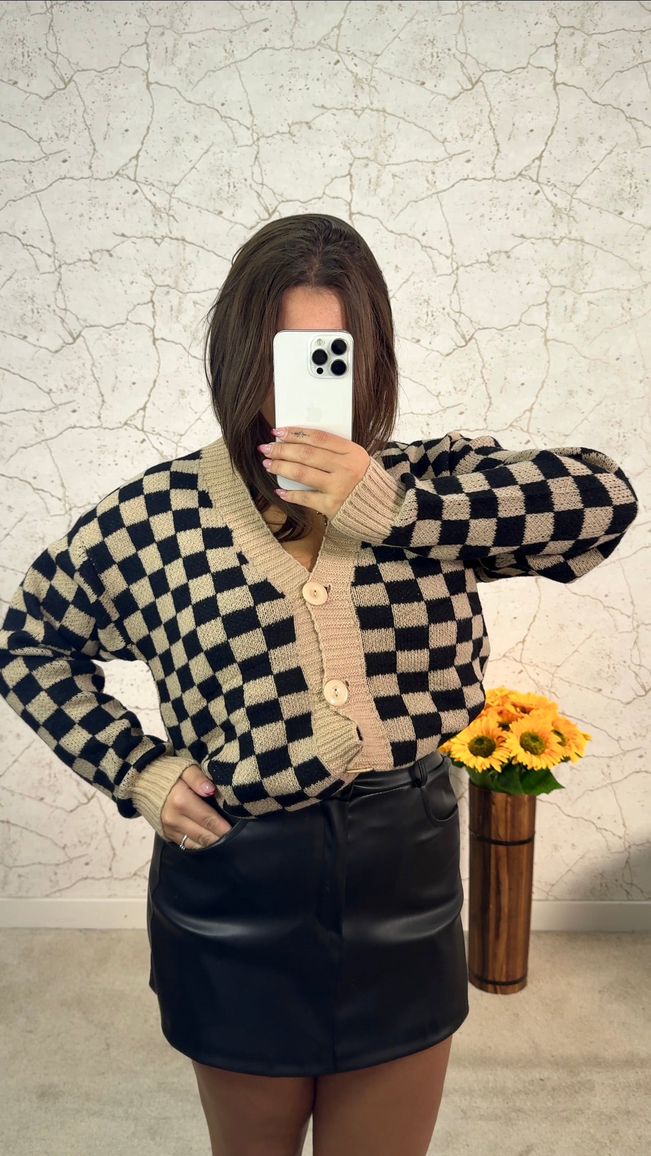 Cardigan Xadrez Camel