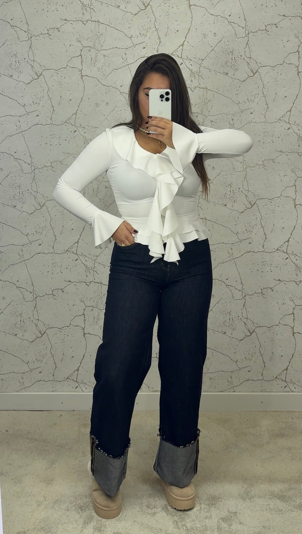 Camisola em licra com folho