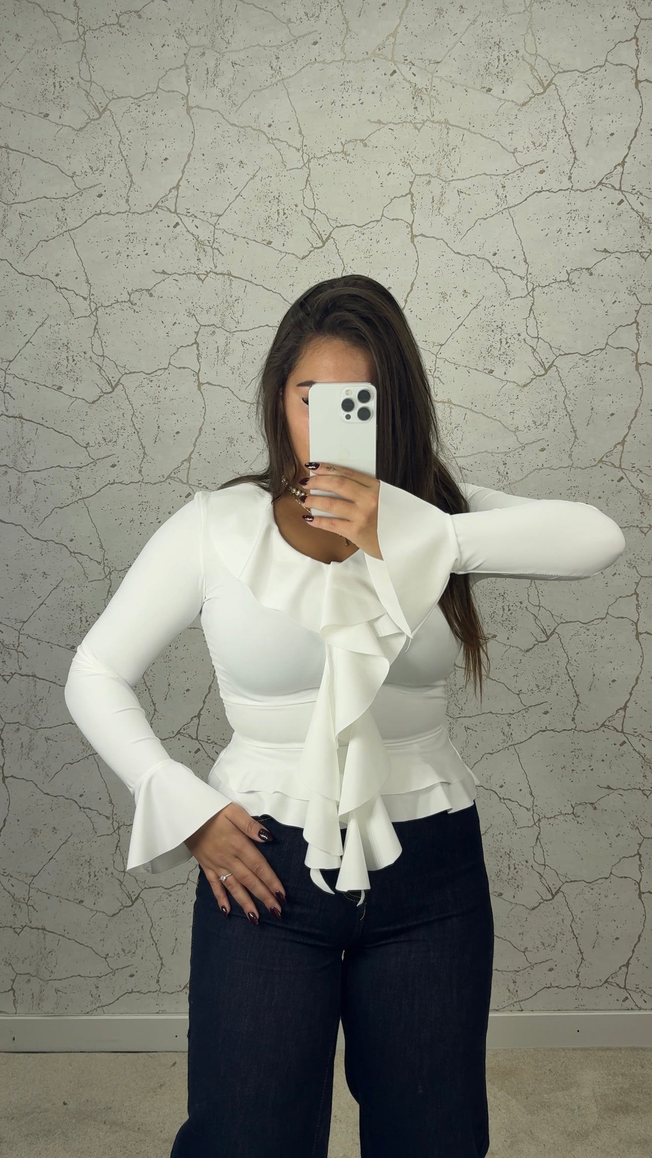 Camisola em licra com folho