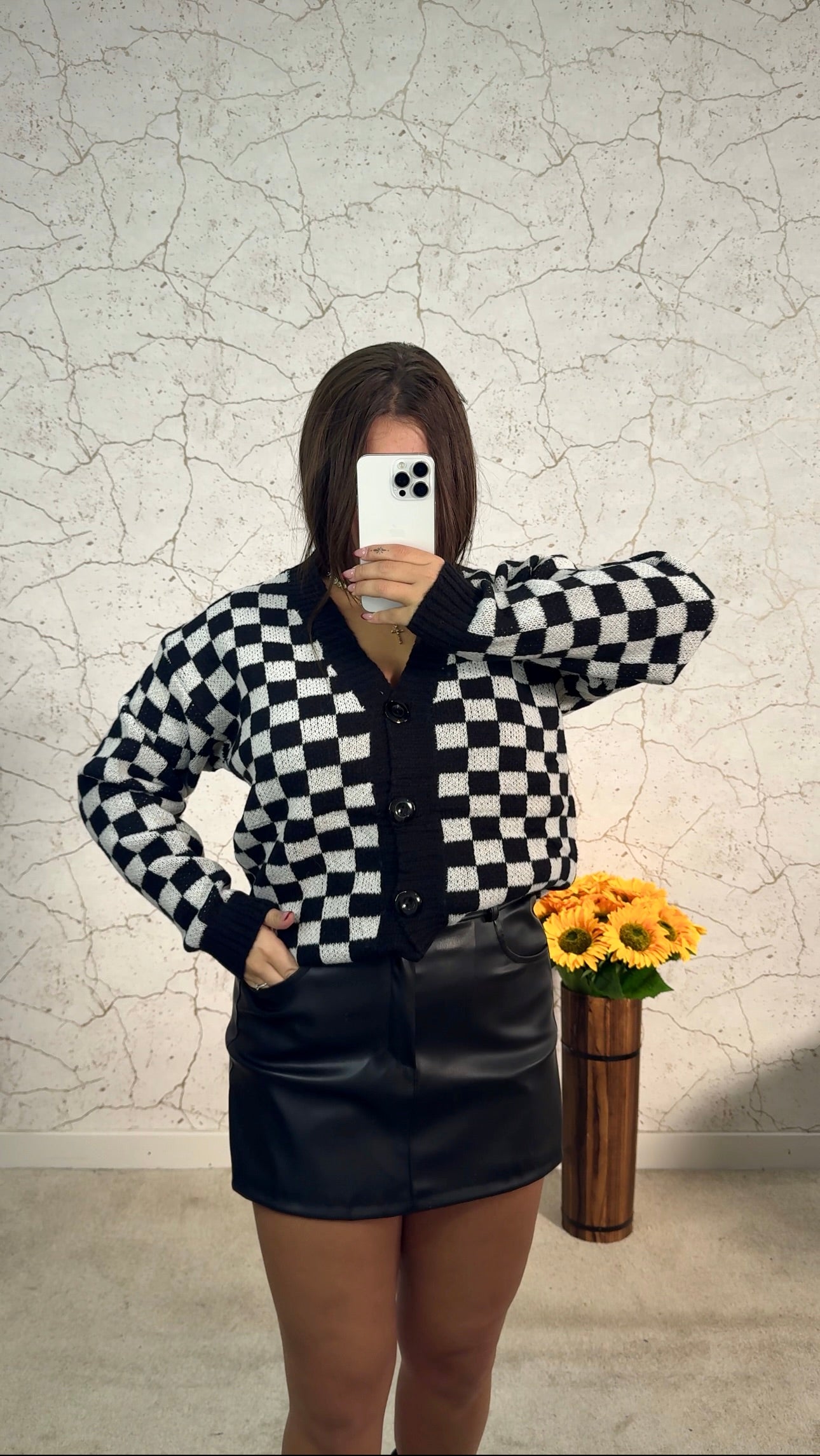 Cardigan Xadrez Preto