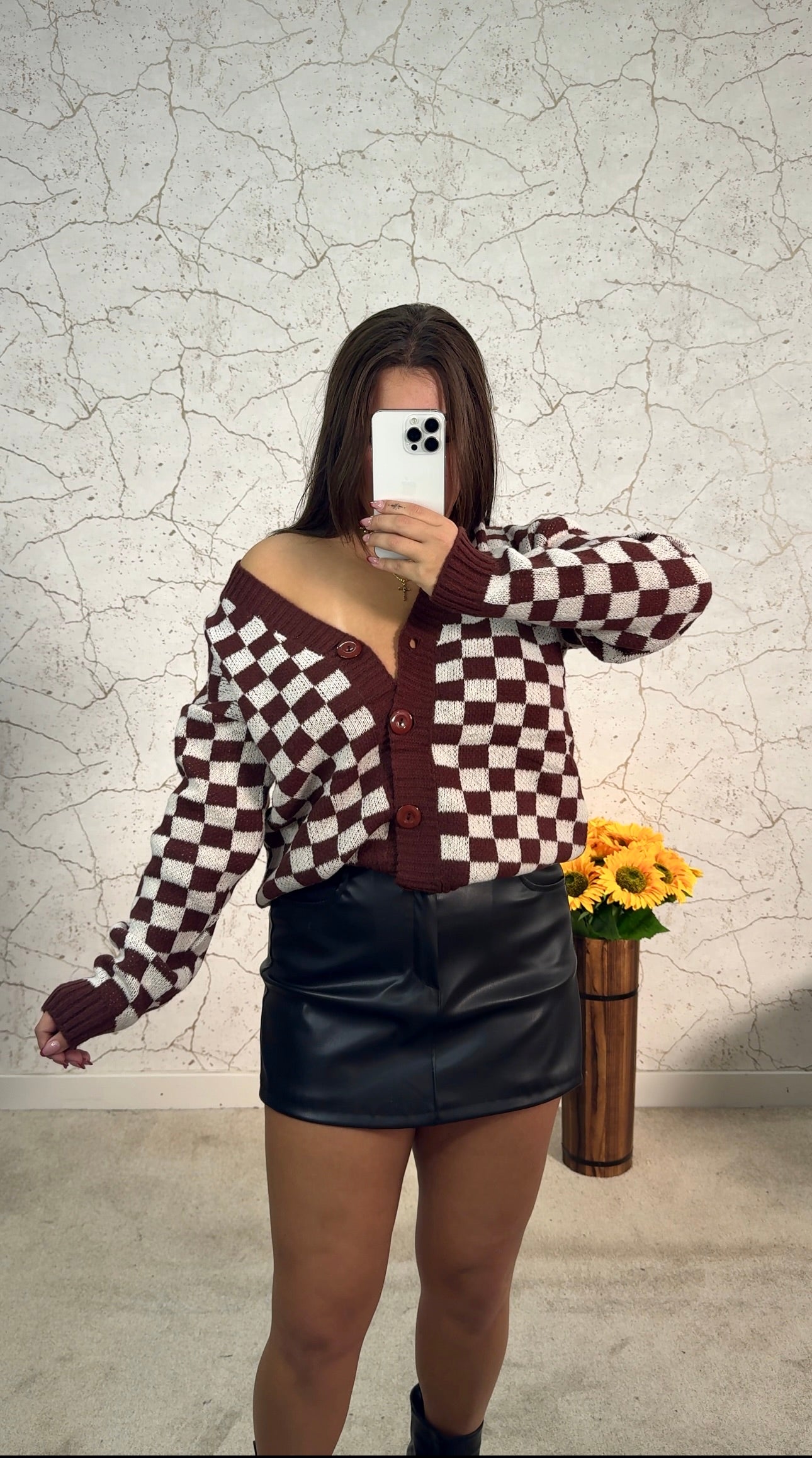 Cardigan Xadrez Castanho