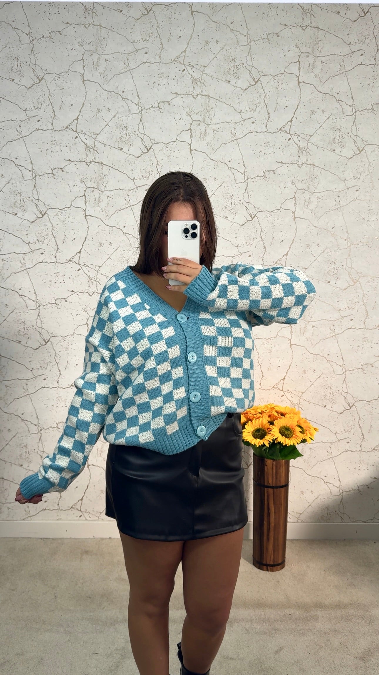 Cardigan Xadrez Azul