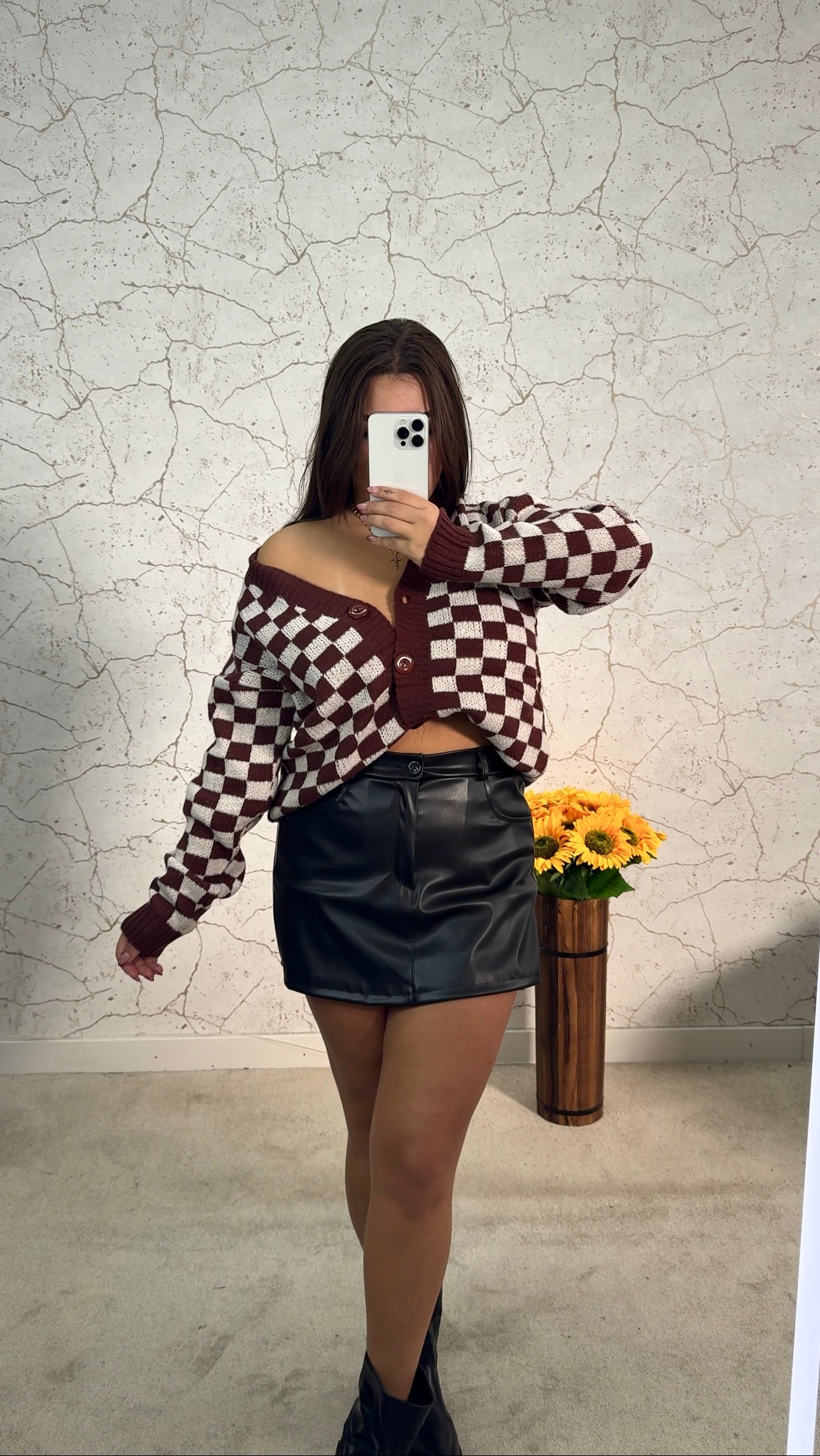 Cardigan Xadrez Castanho