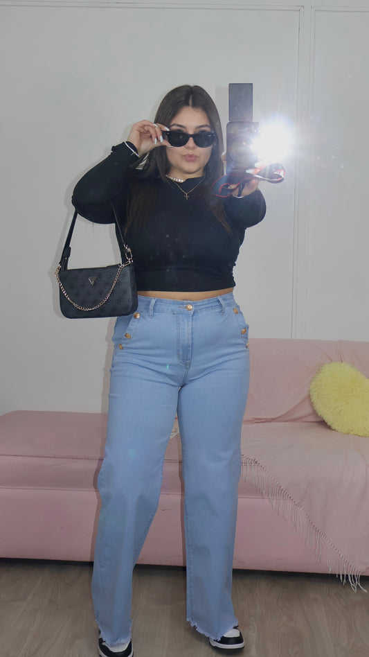Calça Wide Leg Pormenor Botões