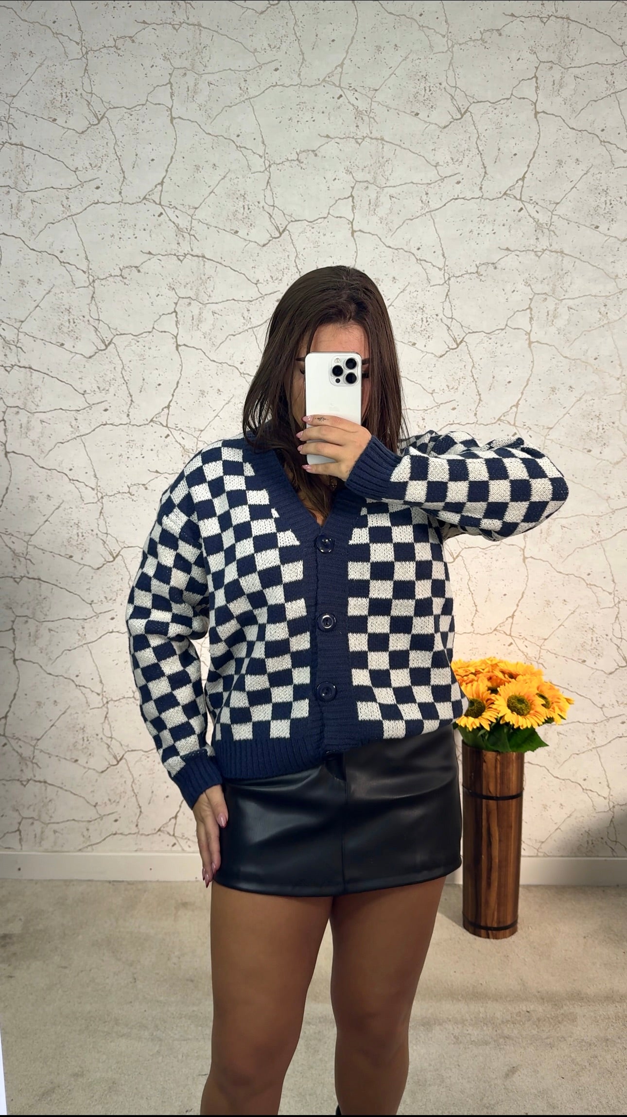 Cardigan Xadrez Marinho