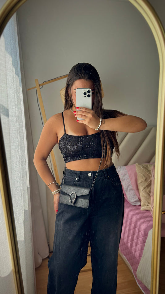 TOP LANTEJOULAS PRETO