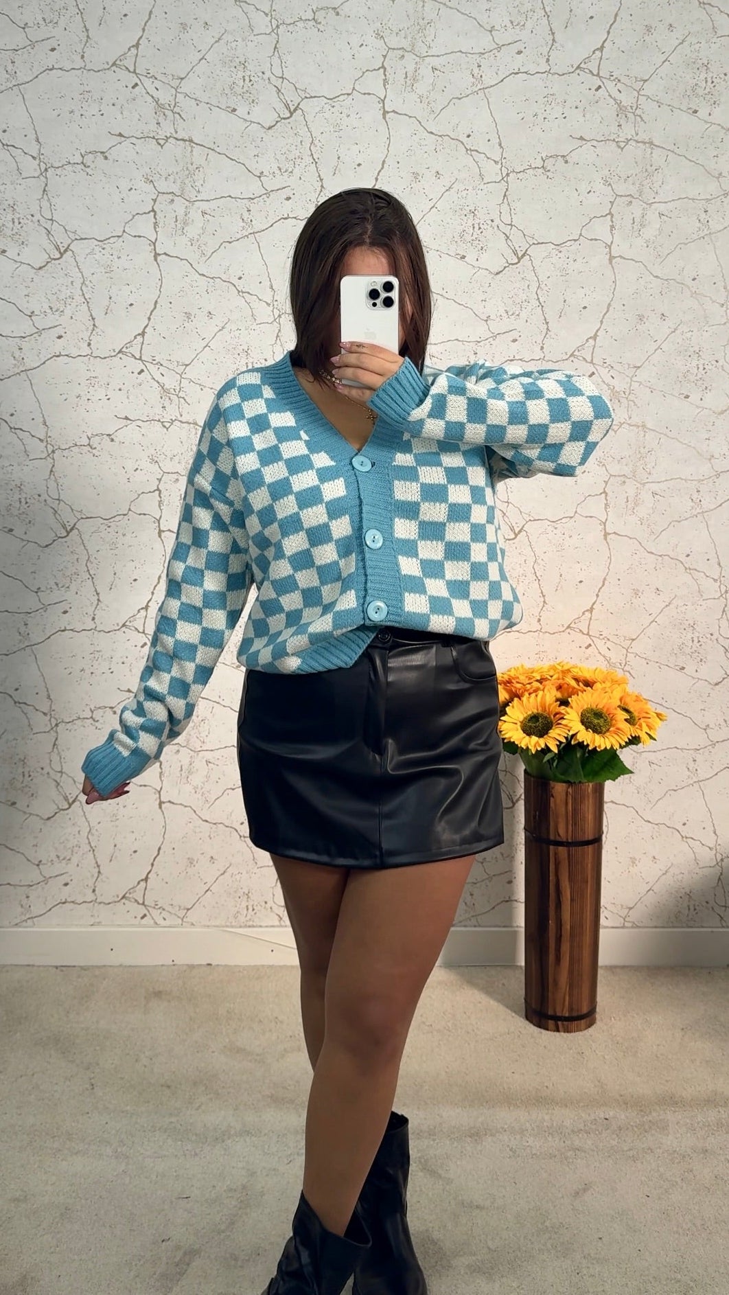 Cardigan Xadrez Azul