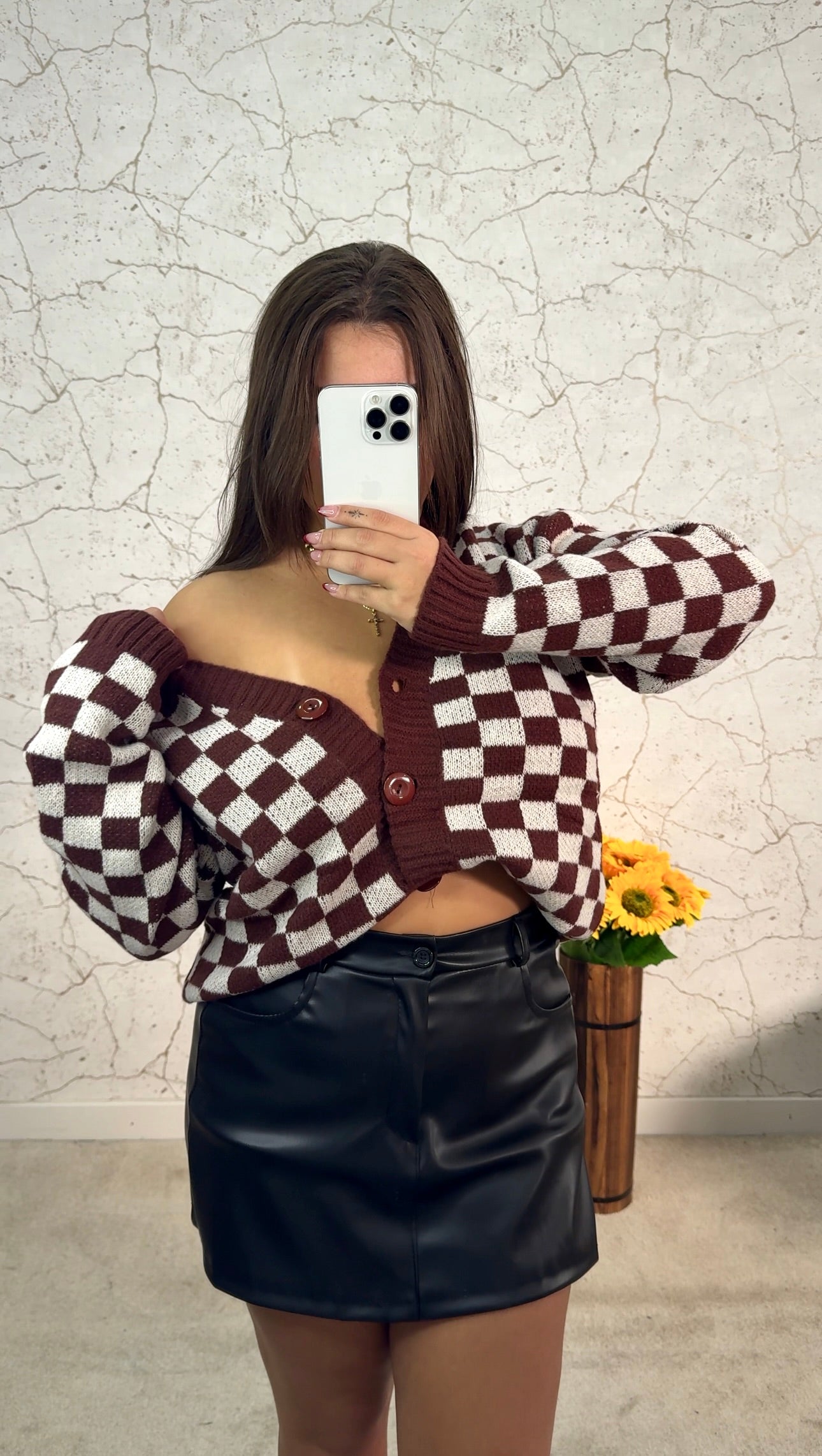 Cardigan Xadrez Castanho