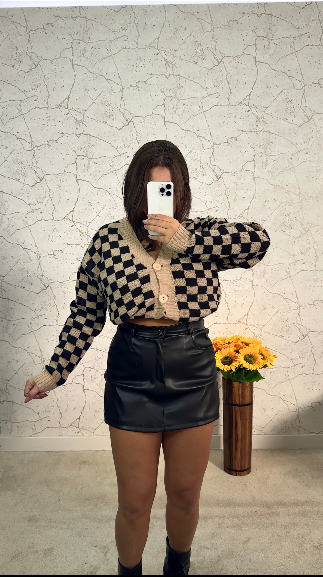 Cardigan Xadrez Camel