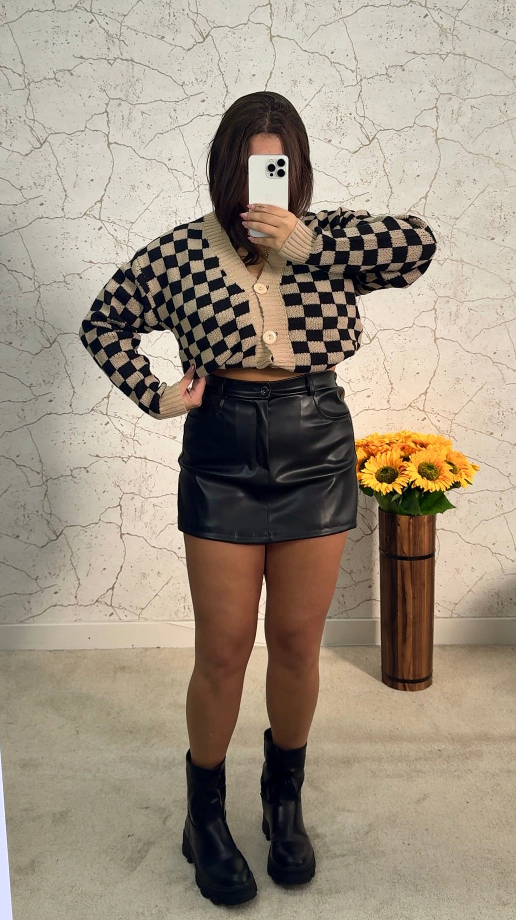 Cardigan Xadrez Camel