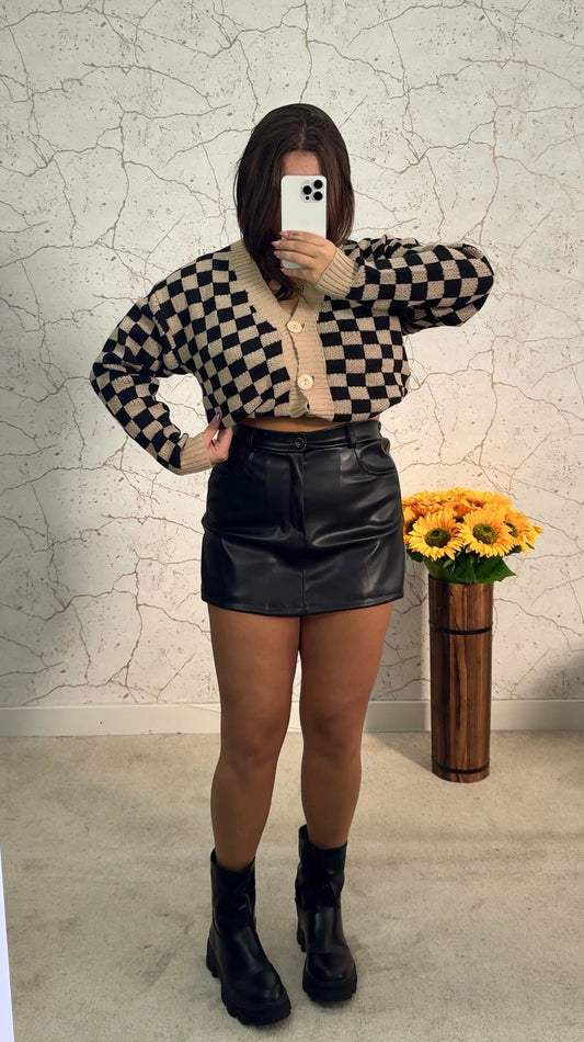 Cardigan Xadrez Camel