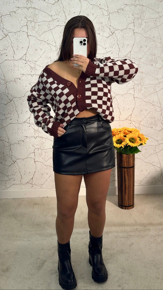 Cardigan Xadrez Castanho