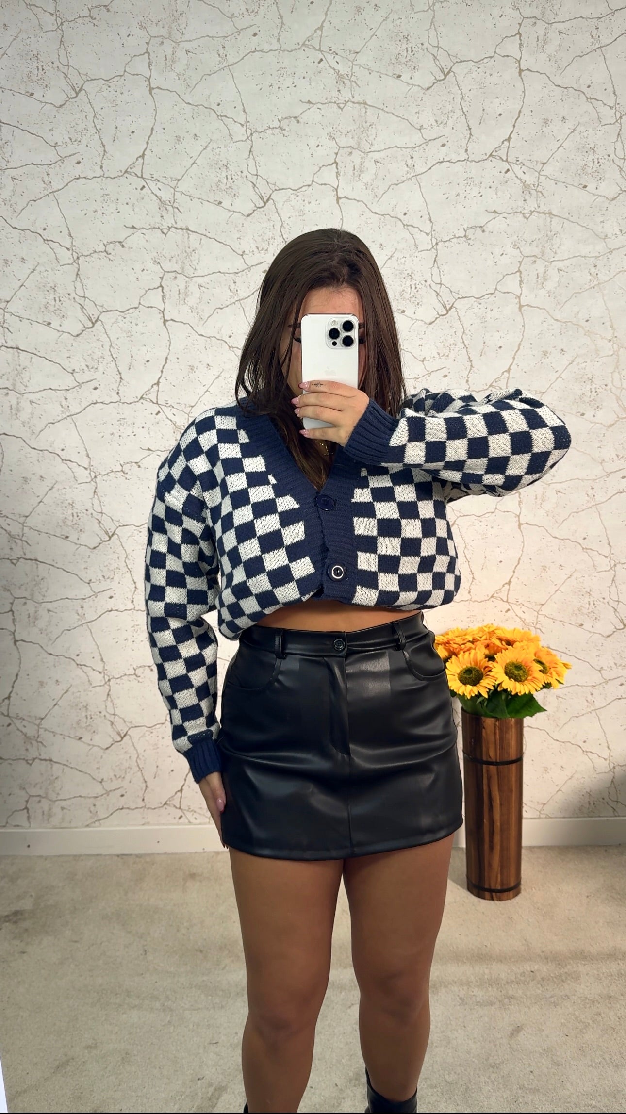 Cardigan Xadrez Marinho