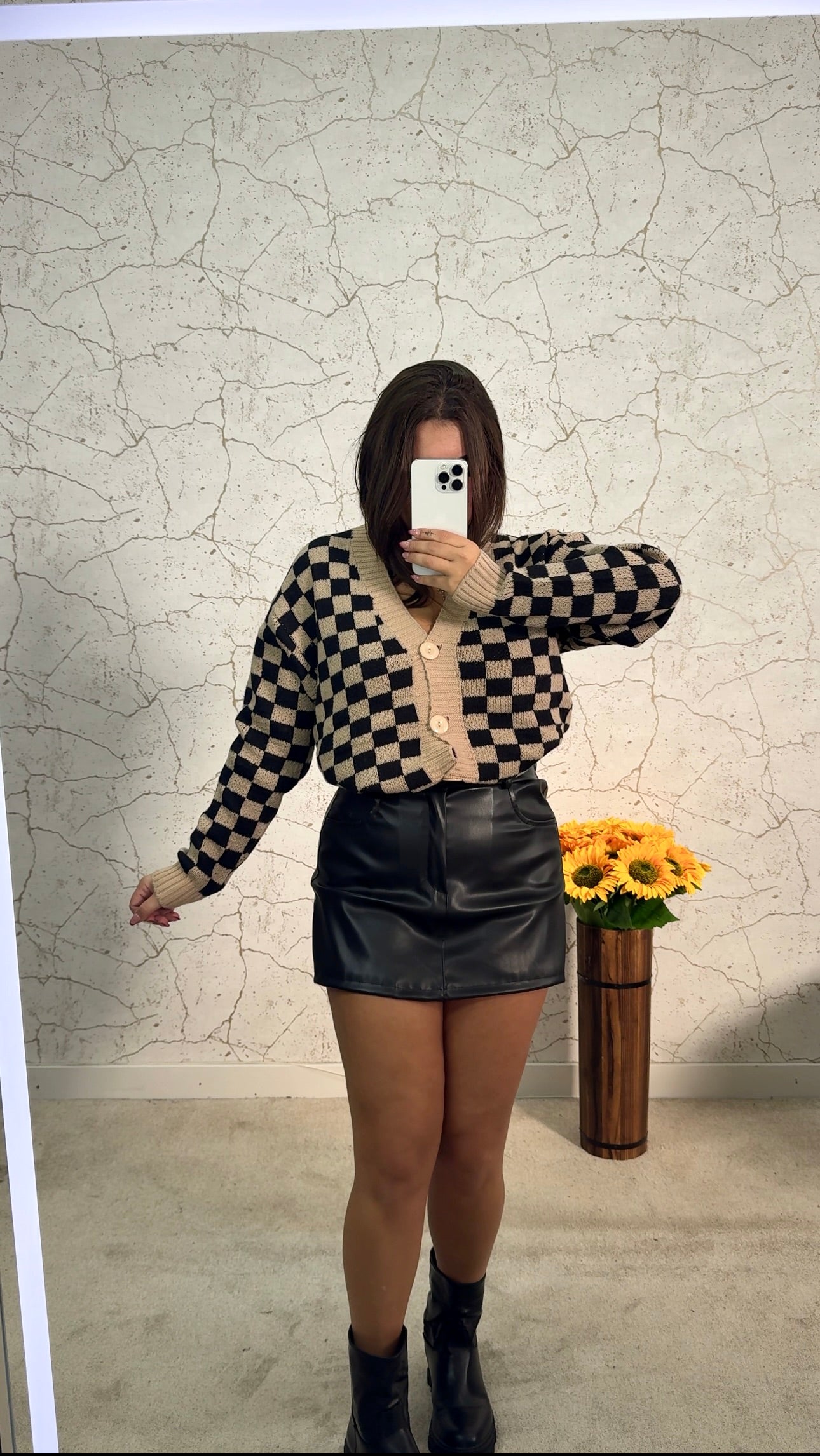 Cardigan Xadrez Camel