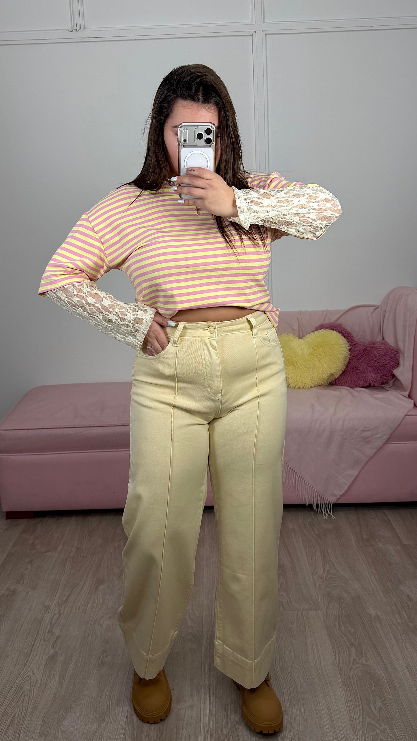 Calça Wide Leg Amarela
