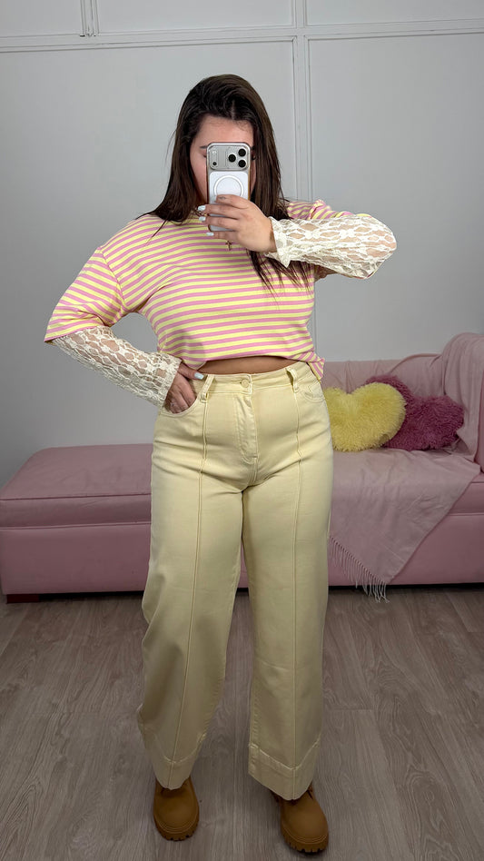Calça Wide Leg Amarela
