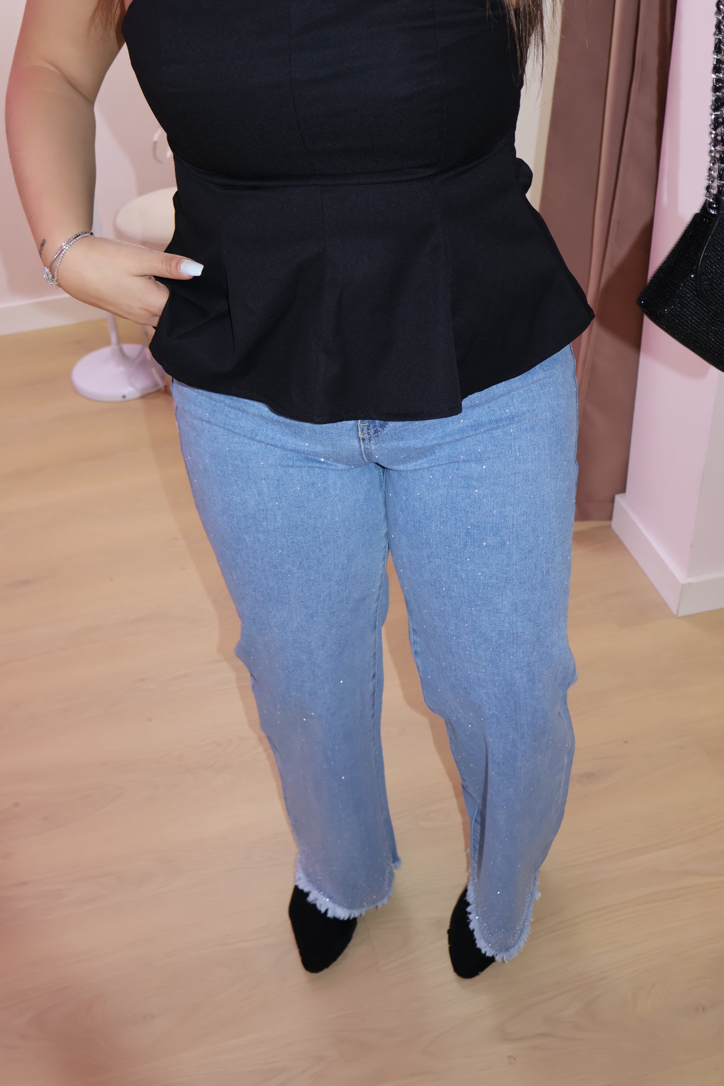 Calça Wide Leg com Brilhos