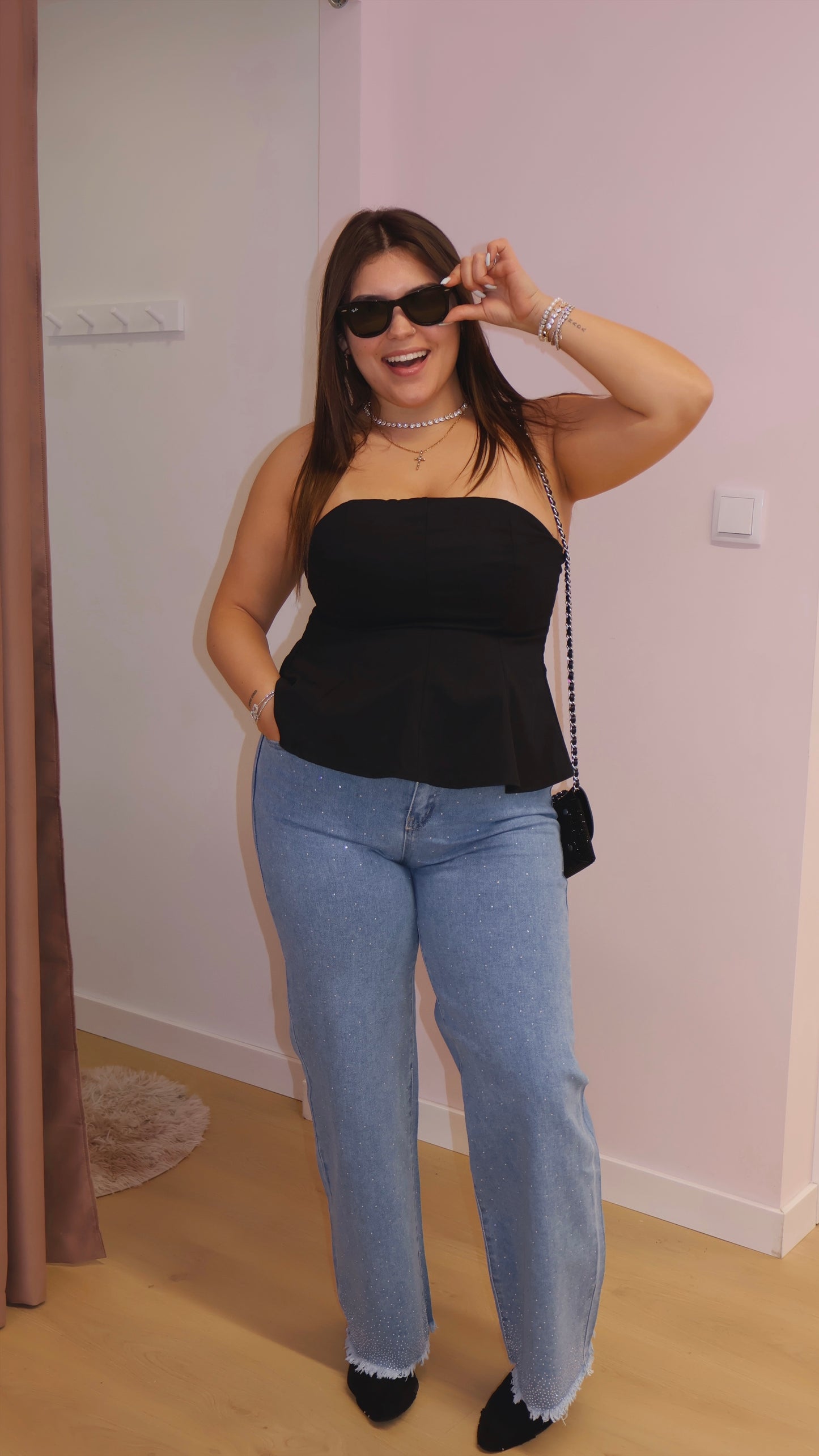 Calça Wide Leg com Brilhos
