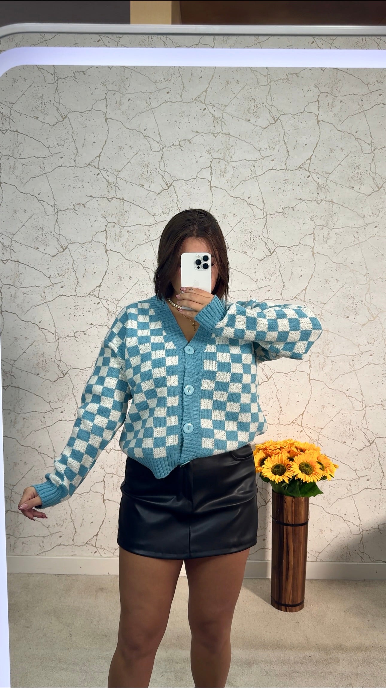 Cardigan Xadrez Azul