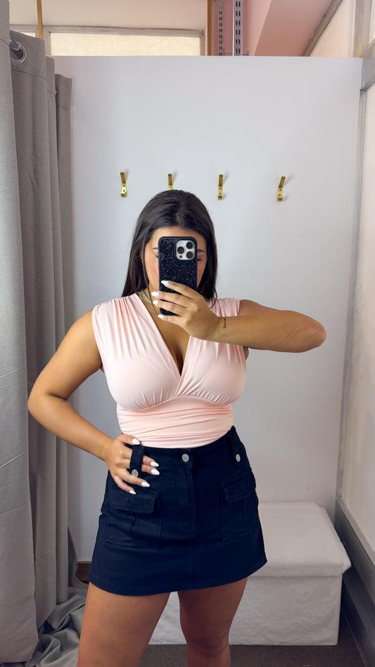 Body Decote em bico Rosa