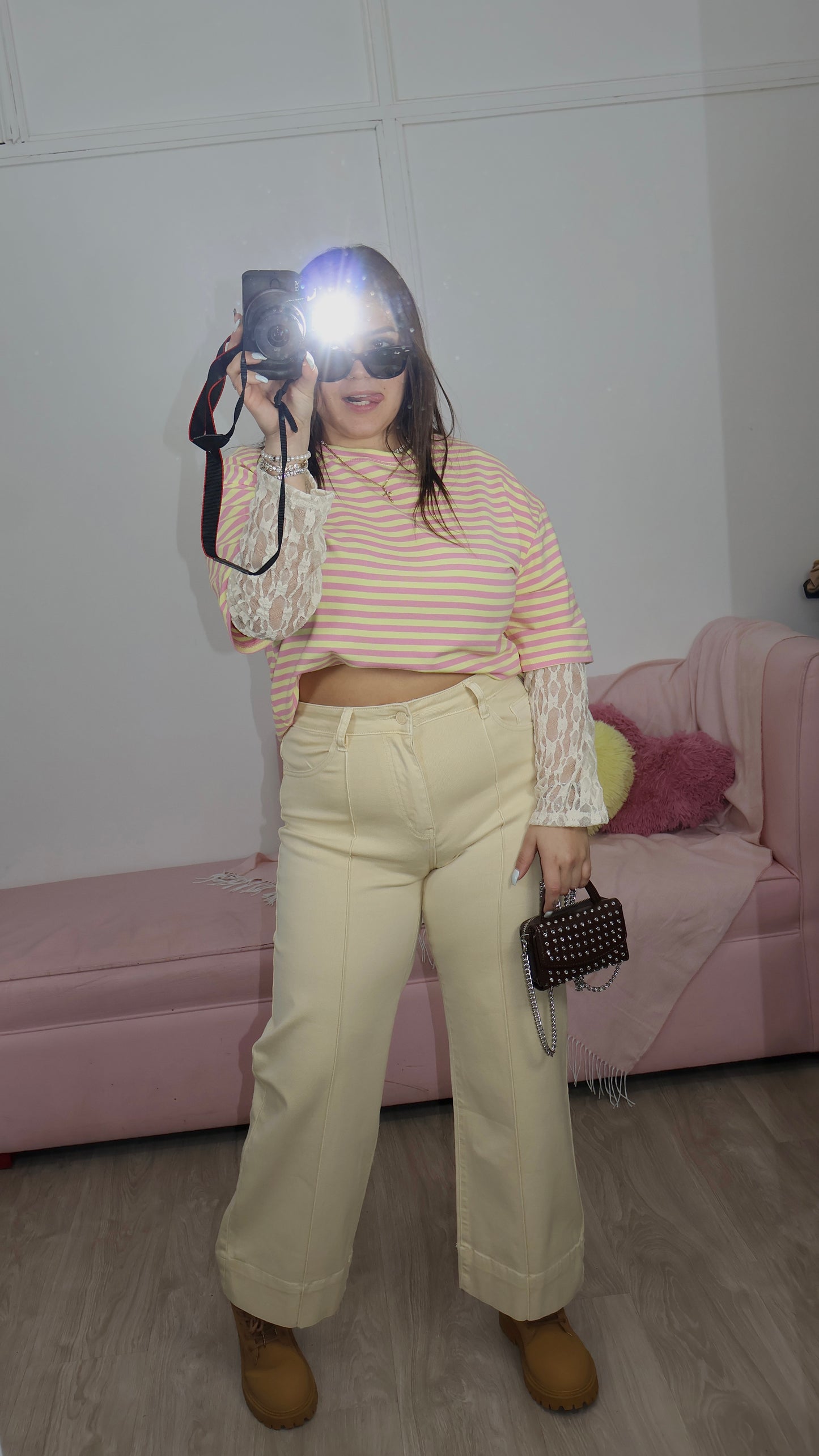 Calça Wide Leg Amarela