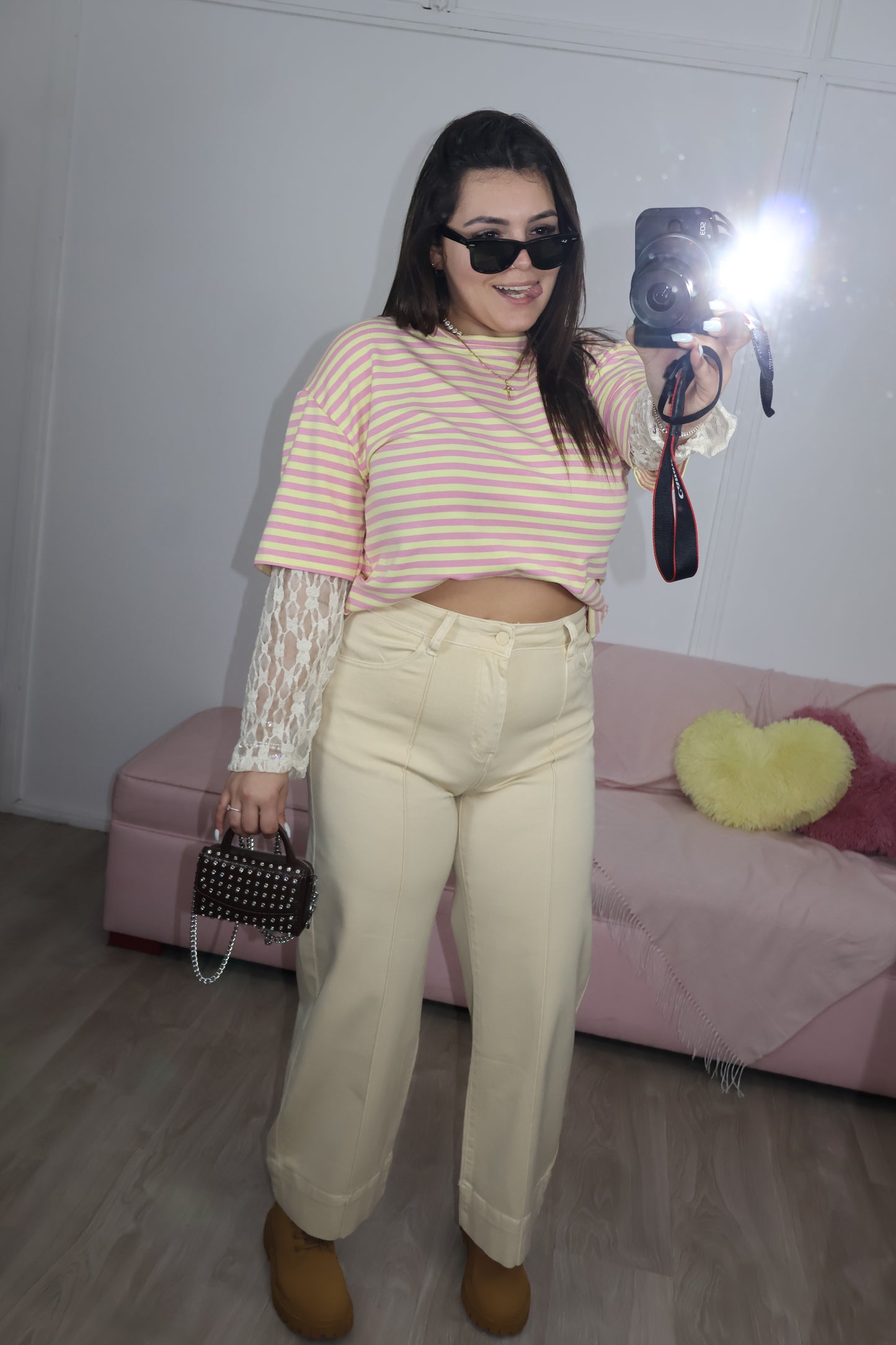 Calça Wide Leg Amarela